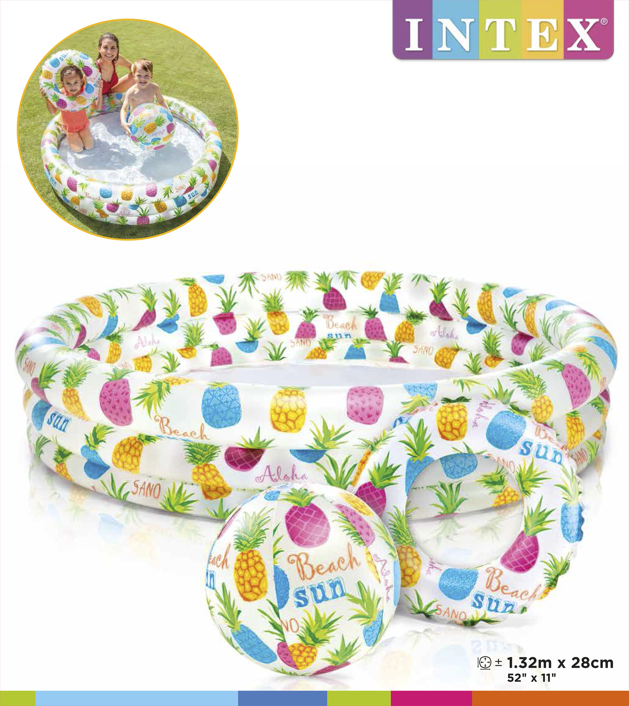 Бассейн "Ананасы" (132х28) +мяч (51) +круг (51) 12 шт/упак 59469 Бассейн "Ананасы" (132х28) +мяч (51) +круг (51) 12 шт/упак 59469